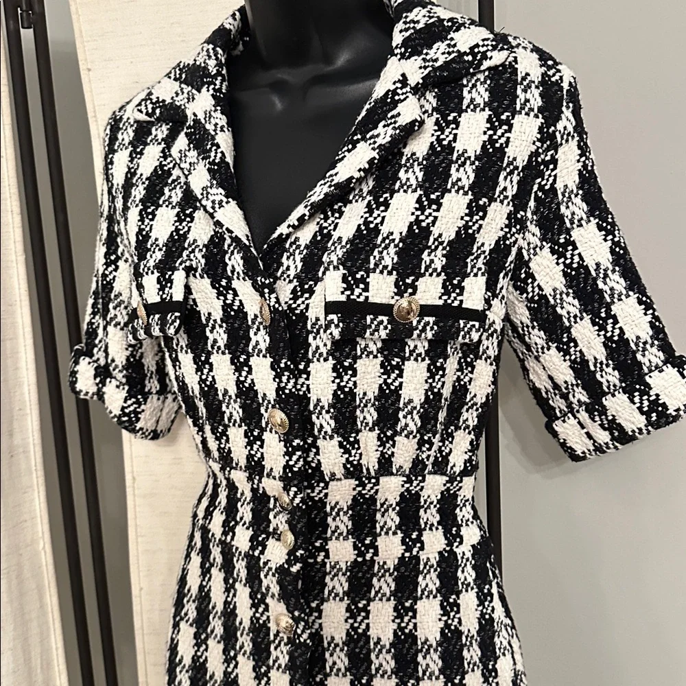 Maje Black and White Check Tweed Mini Dress - Picture 13 of 15